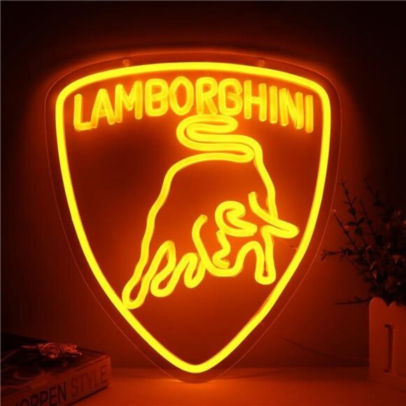 Lamborghini Car Logo LED Neon Sign for Garage Shop Decor Bar Man Cave Mechanix - Picture 1 of 7